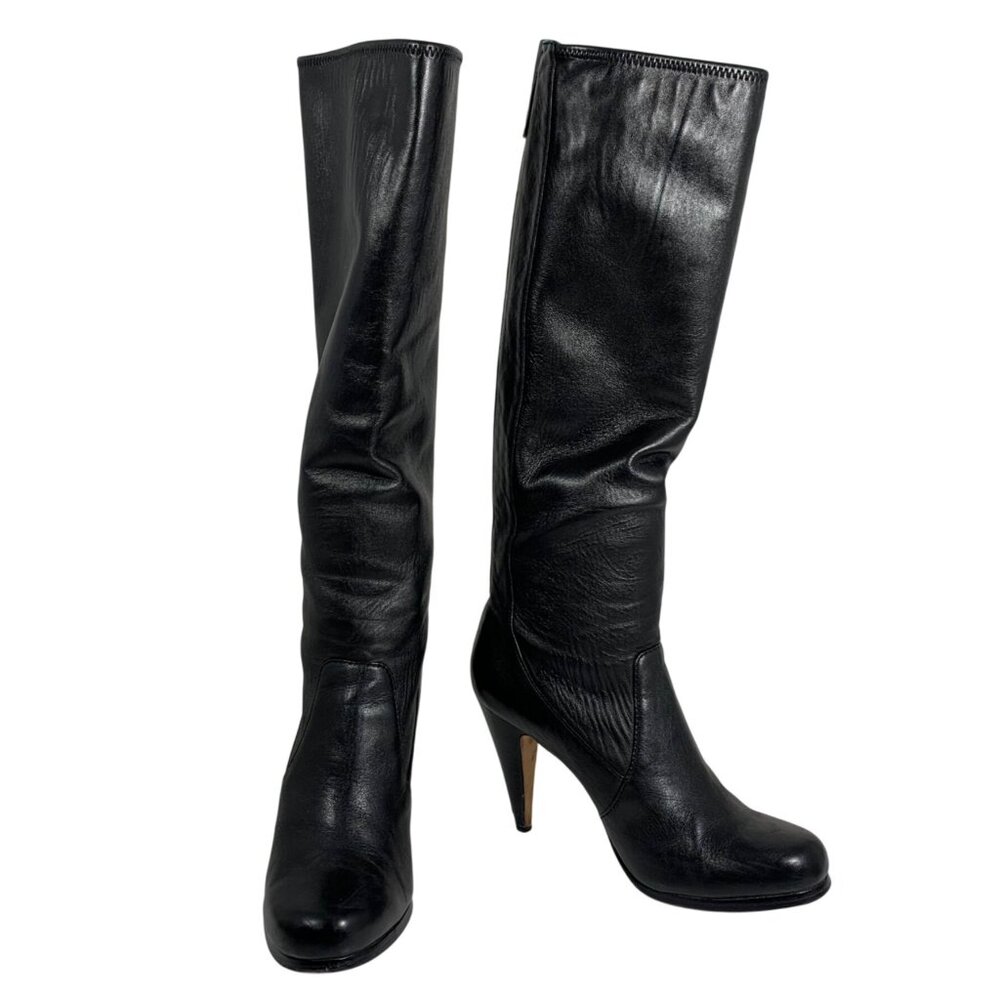 Coach Krista Black Leather Knee-High Heeled Boots Back Zip Womens SZ 8.5B